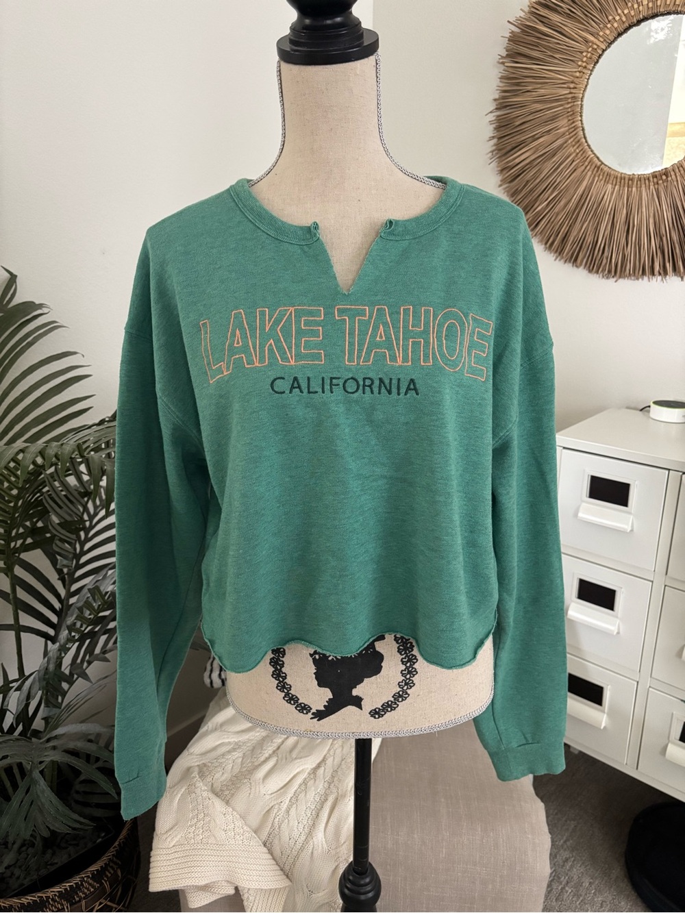 🪴$5/25🪴 wild fable Teal Lake Tahoe California Cropped Pullover Sweatshirt Large